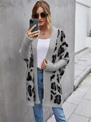 Fitshinling Fuzzy Leopard Long Cardigan Female Bohemian Slim Fledermausärmel Übergroße Pullover Cardiagns für Frauen Wintermantel