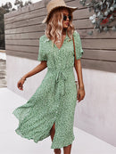 Primavera Verano señoras vendaje vestido mujer Casual medio manga larga botón estampado Floral vacaciones estilo elegante vestido femenino 2022 nuevo