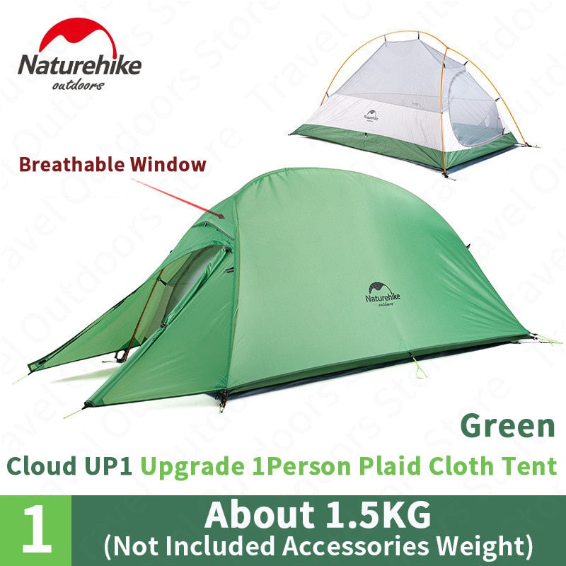 Naturehike Cloud Up Upgrade Camping Tent Outdoor Single Person 20D Silicone 1.2kg Ultralight Tent Portable Camping Hiking Beach