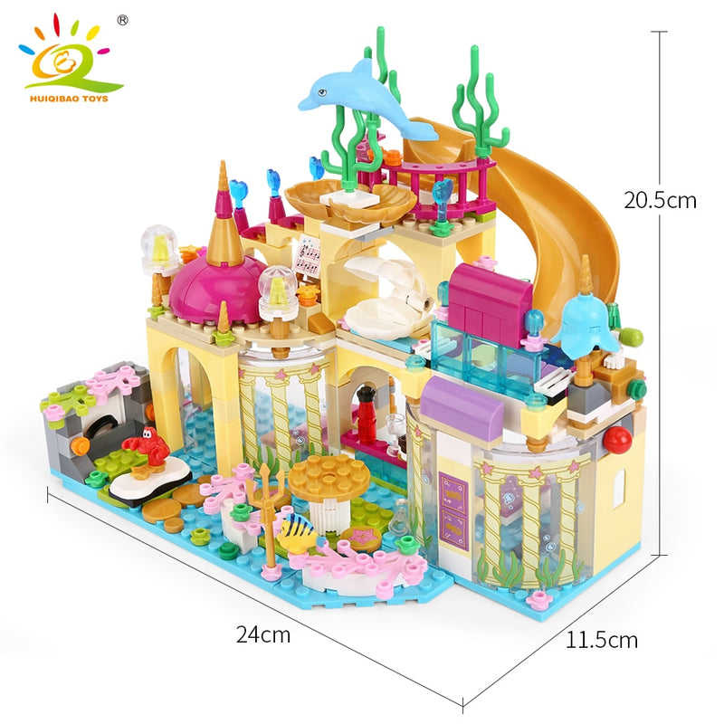 HUIQIBAO Friends Ice Castle Princess Queen Building Blocks Modular Bricks Set for Girls House Palace Children Construction Toys