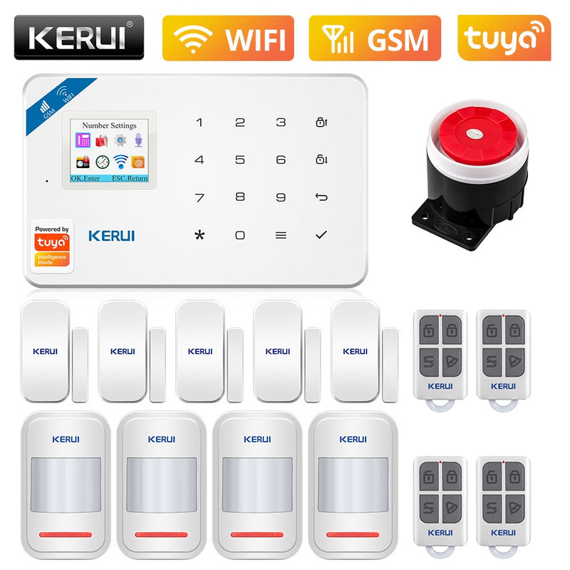 KERUI W181 WIFI GSM Home Security Tuya Smart Alarm System APP-Steuerung Drahtloser Türsensor PIR-Bewegungsmelder Einbruchalarm-Kit