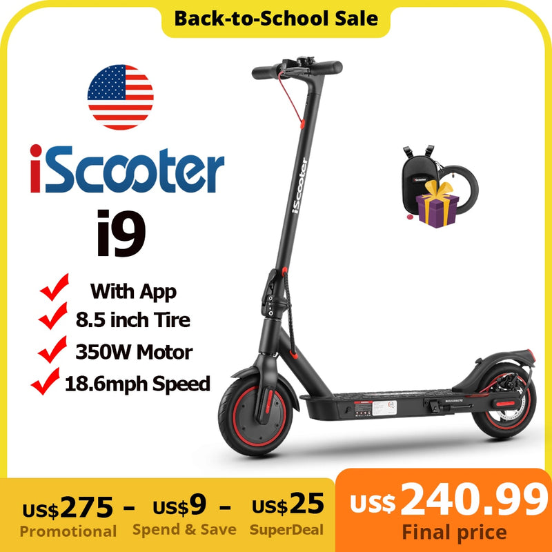 US Stock iScooter Electric Scooter 18.6mph Adult EScooter 8.5Inch 350W Adult Foldable Electric Skateboards Scooter with app