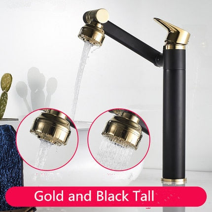 Grifo de baño multifunción Tuqiu, grifo de fregadero dorado, mezclador de agua fría y caliente, grúa, grifos de agua universales montados en cubierta de bronce antiguo