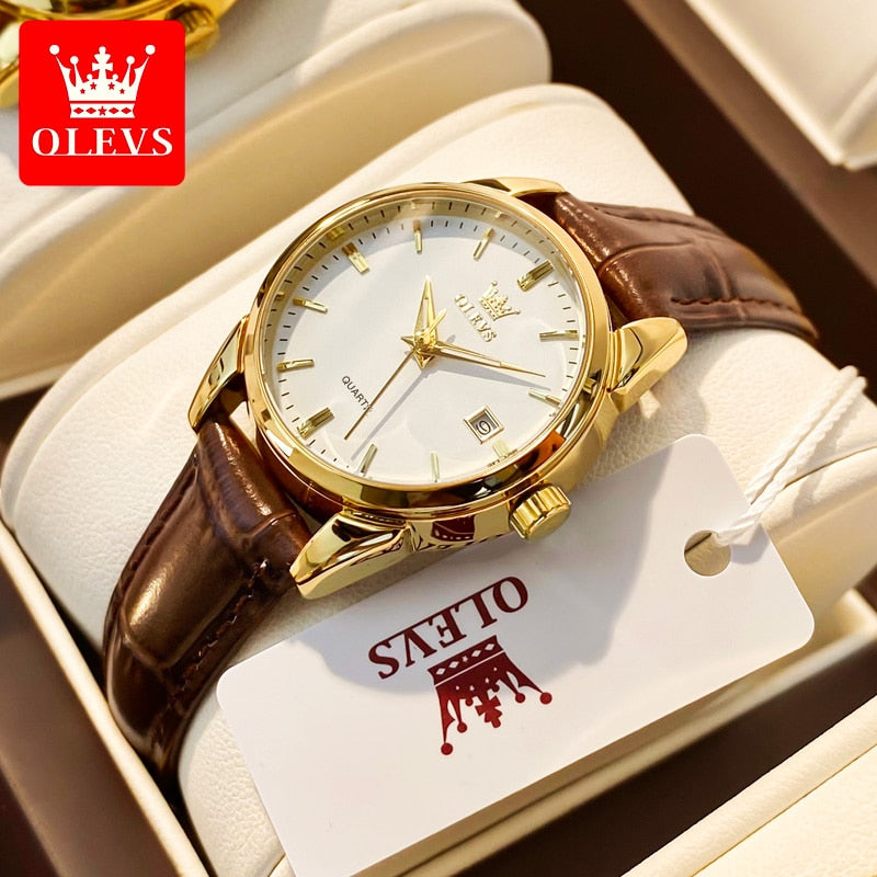 OLEVS Top Brand Quartz Ladies Watches Waterproof Leather Strap Fashion Women Watch Date Clock