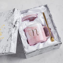 FSILE Marble Pattern Cup Gold Rim Mug Gift Box Set Coffee Cup  Couple Women Cup Flamingo Cup Ceramic with Hand Ceremony