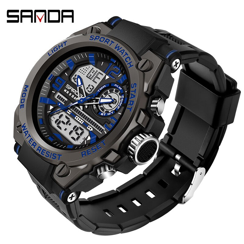 SANDA Marke Herrenuhr Military Outdoor Sports Wasserdichte Uhren Dual Display Quarz LED Digitaluhr Relogio Masculino