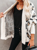 Fitshinling Fuzzy Leopard Long Cardigan Female Bohemian Slim Fledermausärmel Übergroße Pullover Cardiagns für Frauen Wintermantel