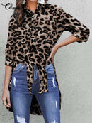 Tunics Women Shirts Celmia  Summer Vintage Leopard Print 2022 Long Blouses Elegant Long Sleeves Office Tops Casual Loose Blusas
