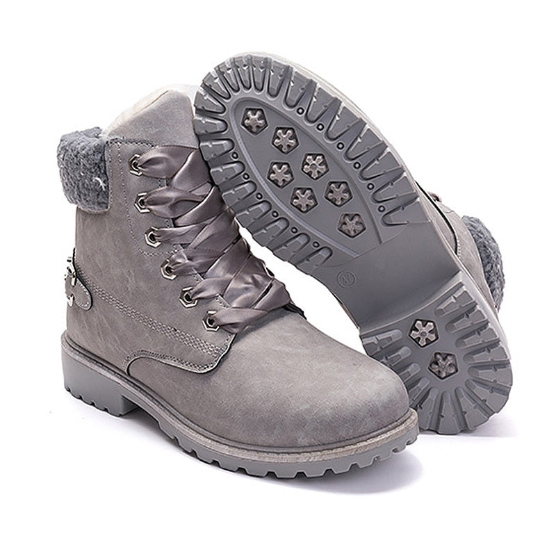 Winter Shoes Women Boots 2021 Fashion Warm Plush Ankle Boots Women Shoes Round Toe Lace-up Female Snow Boots Brand Shoes Woman