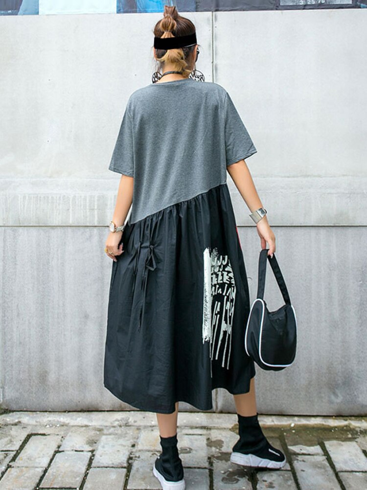 XITAO  Dress Fashion New High Waist Elegant 2020 Summer Pullover Patchwork Hit Color Goddess Fan Casual Dress GCC3514