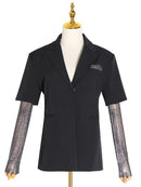 TWOTWINSTYLE verano sólido Blazer para mujer manga larga diamante Patchwork largo elegante abrigo mujer moda ropa 2022 nuevo