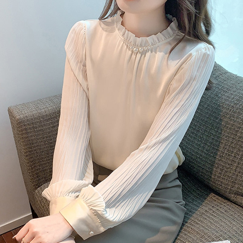 2023 Fashion Chiffon Women Blouse Shirt New Long Sleeve Women&