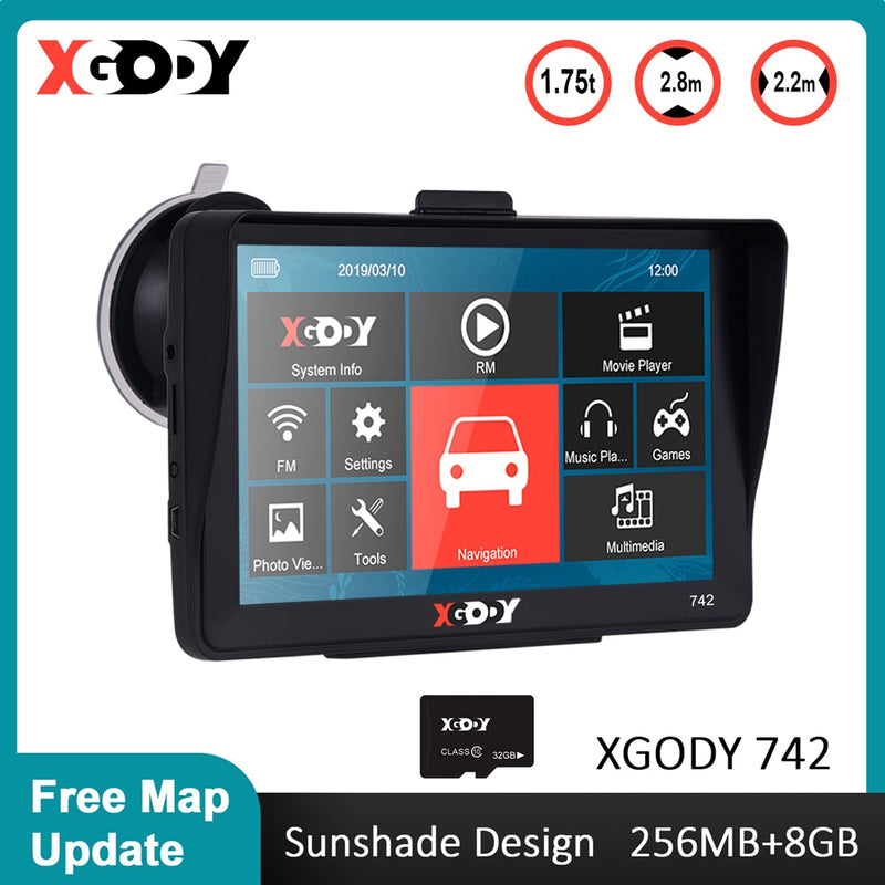 XGODY 7 Zoll Auto LKW GPS Navigation Auto GPS Auto Navigator Sat Nav Bluetooth 256M+8GB 742 Touchscreen Kostenloses Update Karte 2022