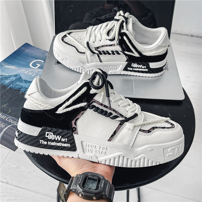 Men's Shoes Lightweight Breathable Casual Sports Shoes Men's Trend Versatile Flat Bottom Shoes Thick Sole White Shoes for Men