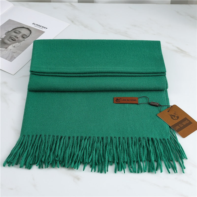 2022 Winter Cashmere Scarf Women Thick Warm Pashmina Shawls Wraps Solid Color Tassel Lady Blanket Echarpe Bufanda Hijab