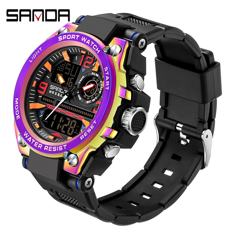 SANDA Marke Herrenuhr Military Outdoor Sports Wasserdichte Uhren Dual Display Quarz LED Digitaluhr Relogio Masculino