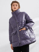 Aachoae Pure Winter Leichte Daunenjacke Damen Dicke Warme Fledermaus Langarm Lose Doudoune Tasche Ultraleichte Entendaunen
