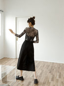 CHEERART Tulle Transparent Top Long Sleeve T Shirt Women Abstraction Print See Through Ladies Top Women Clothing