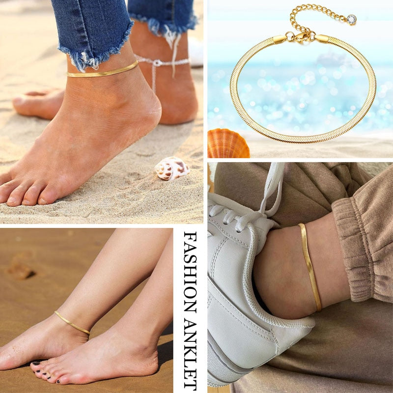 Snake Chain Anklet for Women Girls Adjustable Summer Beach Chain Anklet Bracelet Mother&