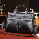 Schwarze Herren Handtaschen aus echtem Leder Große Leder 14" Laptop Messenger Bags Business Herren Reisetaschen Umhängetaschen Aktentasche