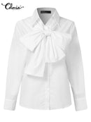 Celmia camisas blancas elegantes 2022 moda mujer pajarita manga larga Tops Casual fiesta blusa verano túnica sólida Blusas femeninas