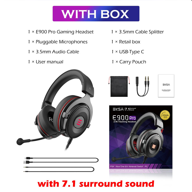 EKSA Gaming Headset Gamer E900/E900 Pro 7.1 Surround Auriculares para juegos con cable con micrófono para PC/PS4/PS5/Xbox one/Switch