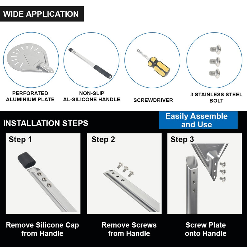 PizzAtHome, pala para Pizza perforada de 7/ 8/ 9 pulgadas, pala para Pizza de aluminio, herramienta para Pizza corta, mango antideslizante
