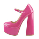 Onlymaker Women Pumps Mary-Jane Platform Black Pink Chunky 16CM High Heels Ankle Strap Dress Party Hoof Heel Plus Size Shoes