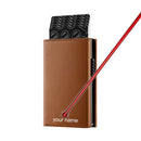 Men Credit Card Holder RFID Blocking Microfiber Leather Magnetic Closure Pop Up Card Wallet with ID Window and Coin Pocket