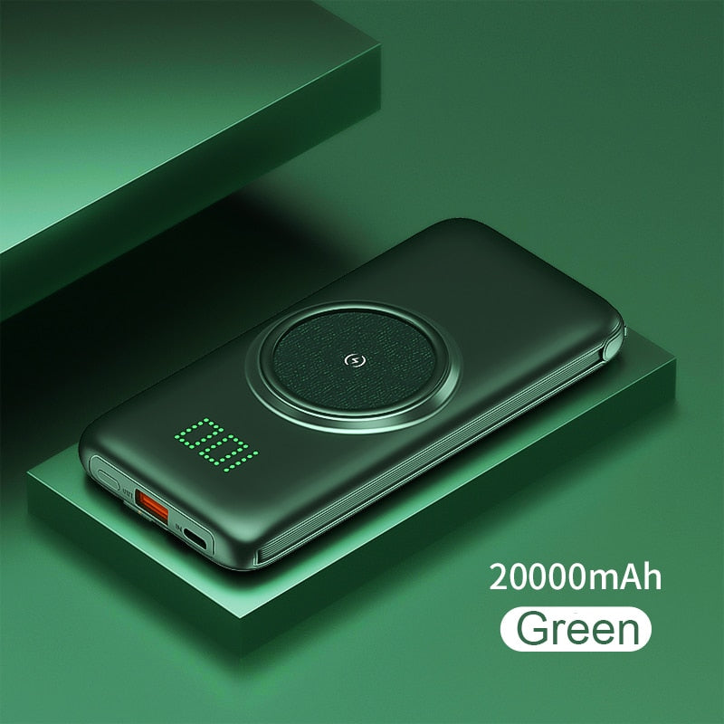PINZHENG 20000 mAh Wireless Charger Power Bank Eingebaute 4 Kabel 10000 mAh Powerbank Tragbares externes Ladegerät für iPhone