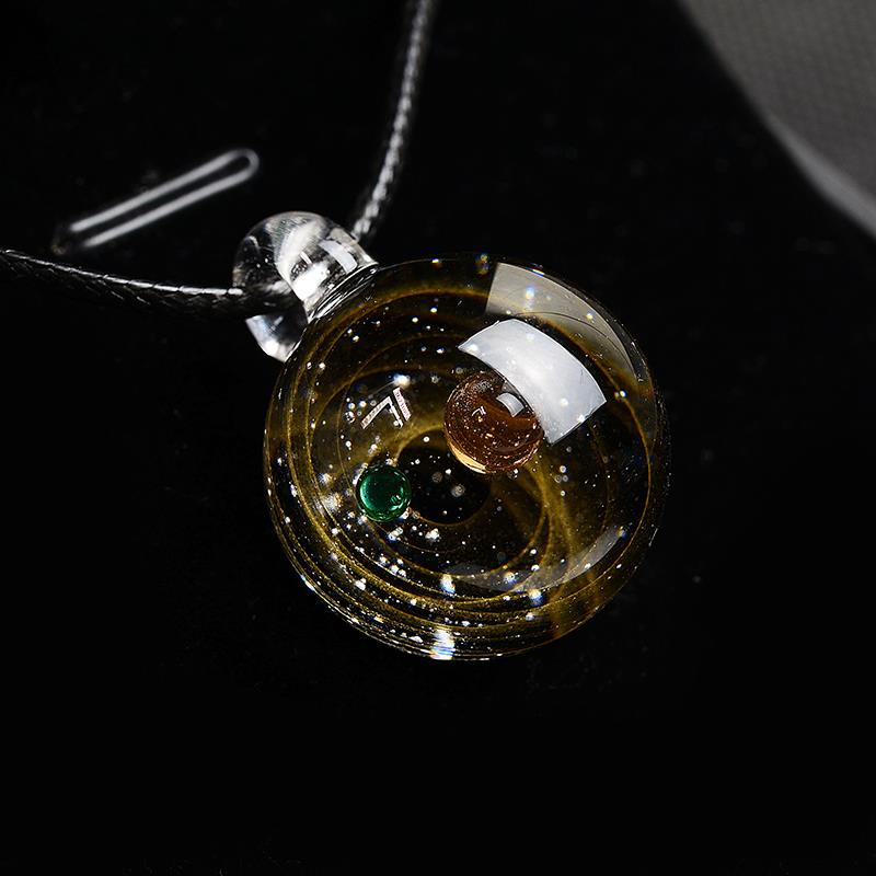 BOEYCJR Universe Glass Bead Planets Pendant Necklace Galaxy Rope Chain Solar System Design Necklace for Women