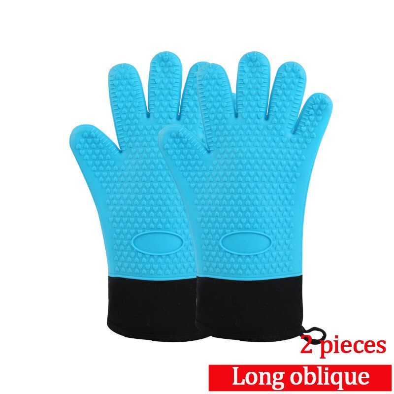 2pcs Food Grade Thick Heat Resistant Silicone Glove BBQ Grill Gloves Kitchen Barbecue Oven Cooking Mitts Grill Baking Gloves