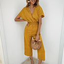 New Sunflower Printed Strap Jumpsuit Women High Waist Strampler Boho Yellow Spaghetti Strap Wide Leg Pants Summer Jumpsuits Ladies