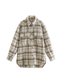 New Autumn Winter Women Jacket Checked Coat Long Sleeves Oversized Thicken Casual Fashion Women Coats Tops