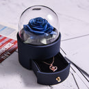 Girls Gift Natural Preserved Rose Jewelry Box /w Love Necklace Eteternal Flowers Jewelry Storage Case Birthday Gifts for Women