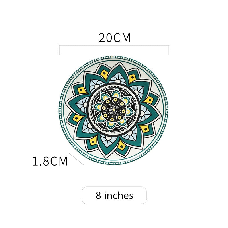 European-style ceramic tableware bohemian flat plate home plate hand-painted plates shallow dish and dessert creative pattern