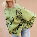 Oversize Pullover Frauen 2021 Y2K Herbst Winter Pullover Paar Dinosaurier Lose Pullover 90er Jahre Grün Langarm Strickpullover Frauen
