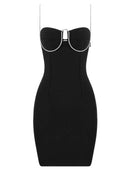 New Summer 2022 Women Sexy Fashion Crystal Diamond Black Bandage Dress Elegant Sparkly Celebrity Bodycon Party Dress Vestido