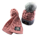 Winter Soft Fleece Knit Hat Scarf Set Kids Novelty Thickened Beanie Scarf with PU Patches