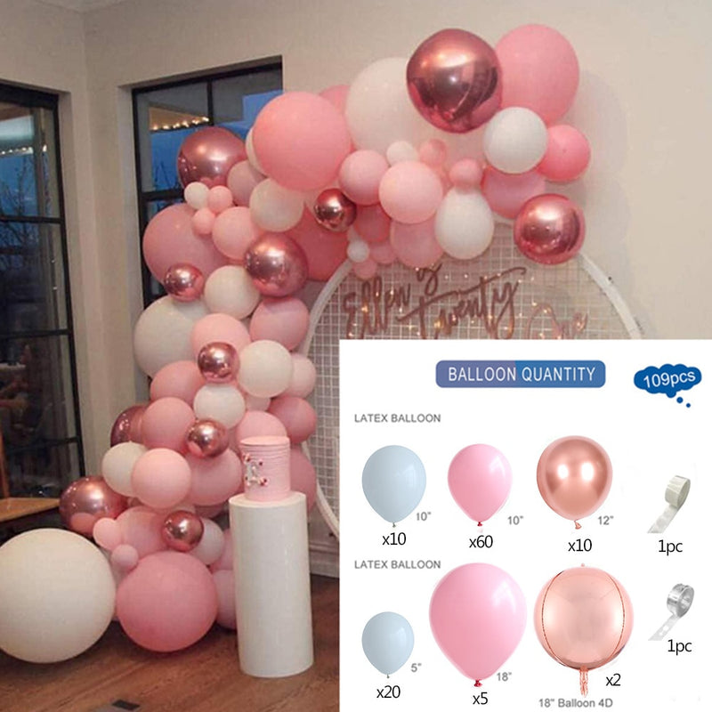 Hot Pink Balloon Garland Arch Kit Butterfly Stickers Chrome Rose Gold Latex Balloons for Birthday Wedding Baby Shower Decoration