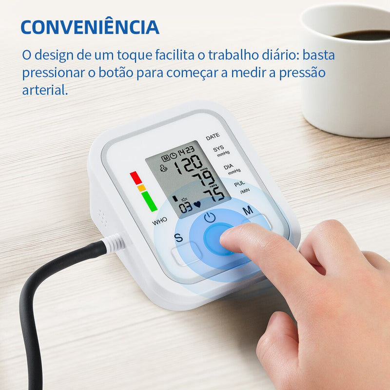 Monitor de presión arterial Digital BP, tonomete de presión, máquina automática para la parte superior del brazo, medidor de monitoreo de frecuencia de pulso para pantalla LCD para el hogar