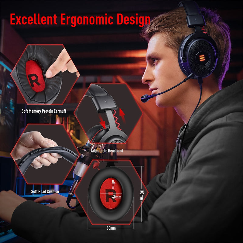 EKSA Gaming Headset Gamer E900/E900 Pro 7.1 Surround Auriculares para juegos con cable con micrófono para PC/PS4/PS5/Xbox one/Switch