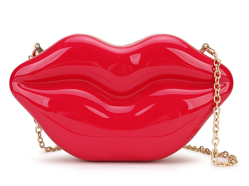 Bolso de noche con diseño de labios rojos para mujer, bolso de mano deslumbrante con cadena para mujer, bolso cruzado, monederos y bolsos de mano, moda