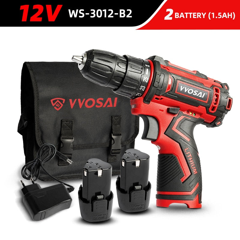 WOSAI 12V 16V 20V Cordless Drill Electric Screwdriver Mini Wireless Power Driver DC Lithium-Ion Battery 3/8-Inch