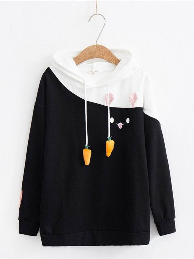 Merry Pretty Women Hoodies Animal Lovely Pullover Kawaii Rabbit Sweatshirt Cute Bunny Graphic Oberbekleidung Pink Black Hoodie Girls