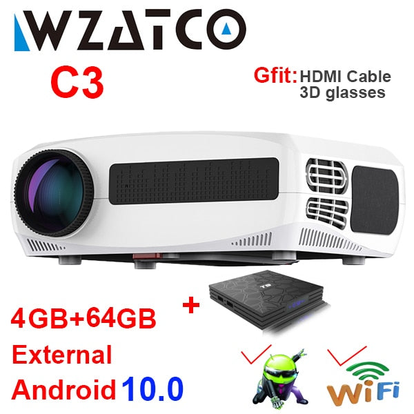 WZATCO C3 LED Projektor Android 10.0 WIFI Full HD 1080P 300 Zoll Großbildprojektor Heimkino Smart Video Beamer