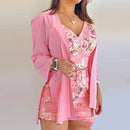 WEPBEL, cárdigan de manga larga, camisola, pantalones cortos, conjuntos de pantalones, conjuntos de 3 piezas, conjuntos de mujer, conjuntos de pantalones cortos estampados florales para mujer