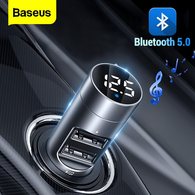 Baseus Transmisor FM Coche Inalámbrico Bluetooth 5.0 Modulador de radio FM Kit de coche 3.1A USB Cargador de coche Manos libres Reproductor de audio MP3