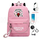 New Stranger Things Rucksack HELLFIRE Multifunktions-USB-Lade-Reise-Segeltuch-Studenten-Rucksack für Teenager Jungen Mädchen Schultasche