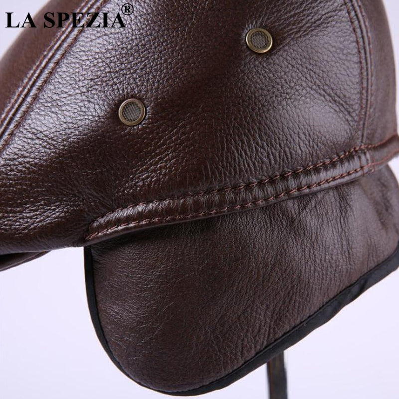 LA SPEZIA Classic Beret Caps Men Warm Genuine Leather Caps Ivy Windproof Duckbill Hat Burgundy Winter Luxury Brand Flat Hats